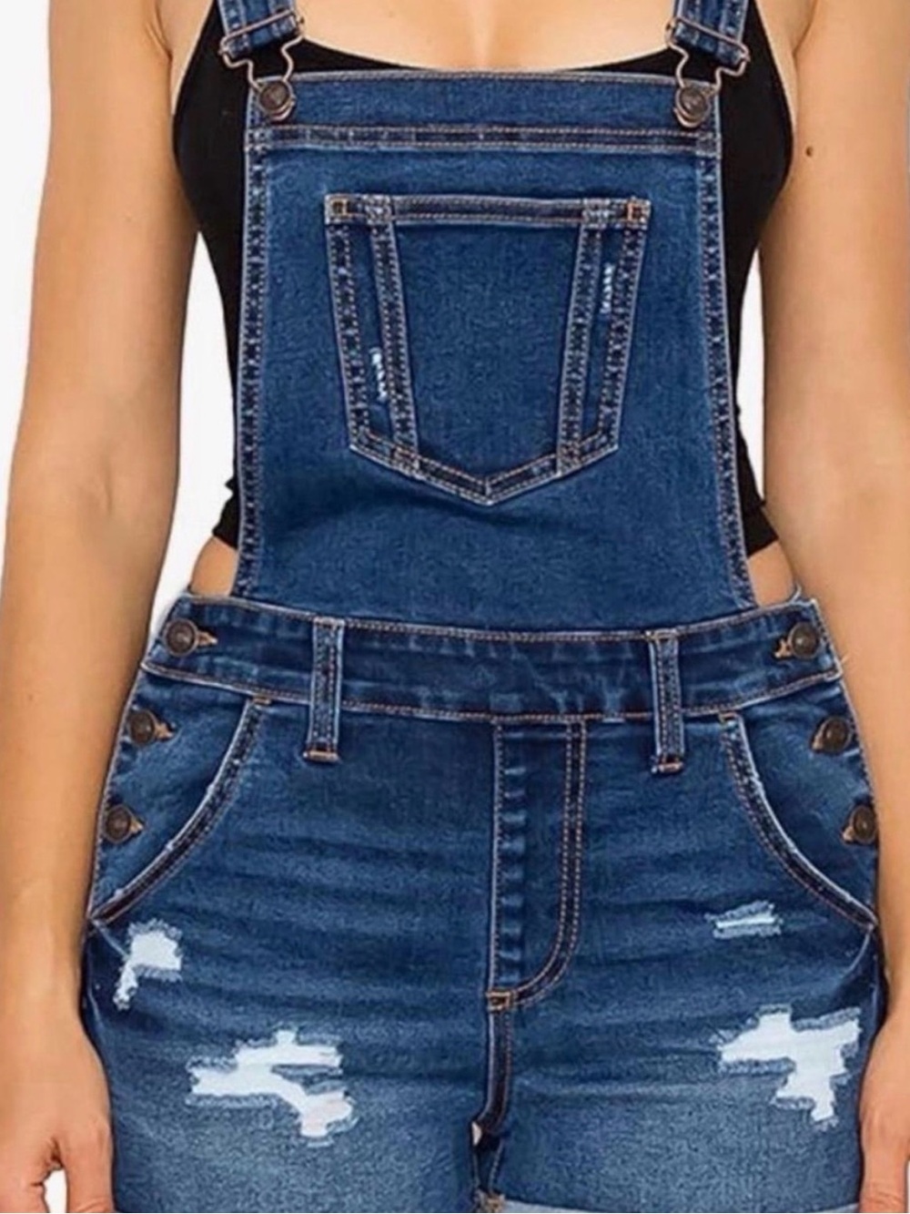 Wax Jean Dark Blue Distressed Women's Denim Overalls